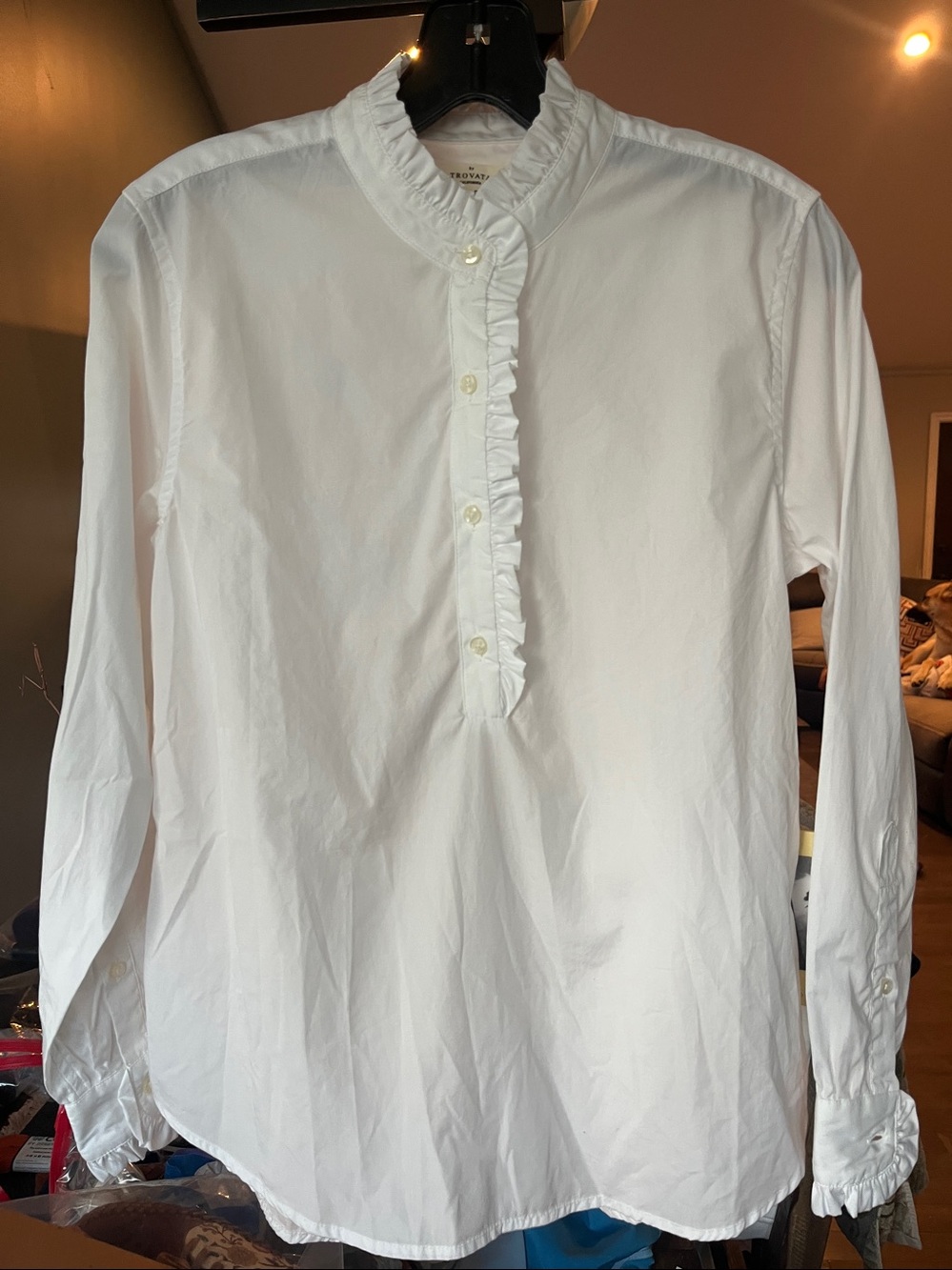 Trovata Birds of Paradis Breezy Ruffle Collar Henley Cotton Blouse - Picture 5 of 17
